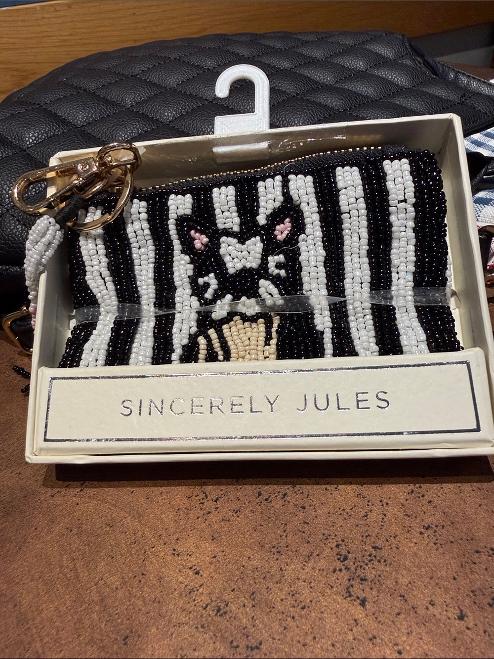 🍂NEW🍂Sincerely Jules Black & White Beaded Card Holder with Pink Accents